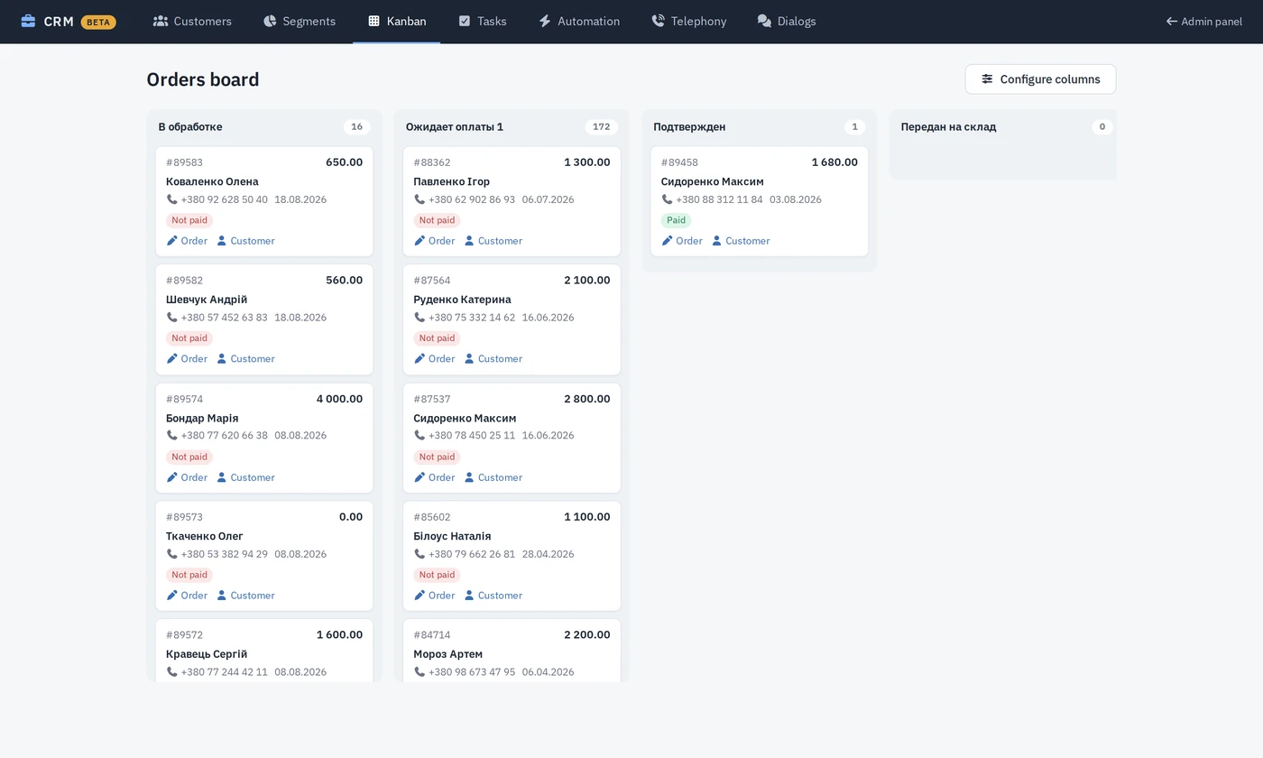 Orders kanban