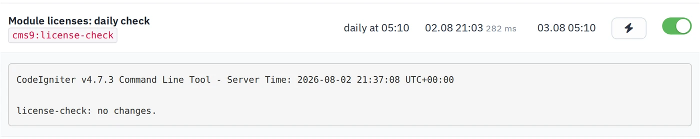 Running a task by hand: the output appears right under the row